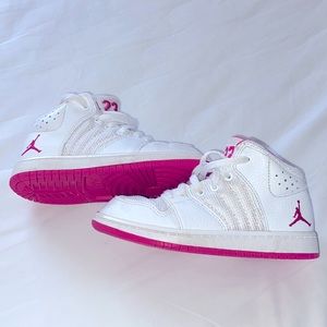 Sweet pair of Nike Air Jordan 1 Flight Pink/White.  Gently worn.  Cleaned.  11C.
